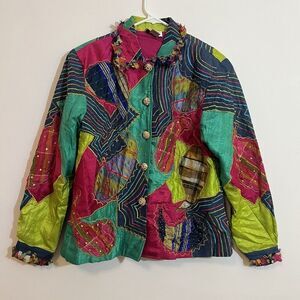 Anage Womens M Jacket Vintage Patchwork Novelty Loud Bold 90s Silk Cotton Art